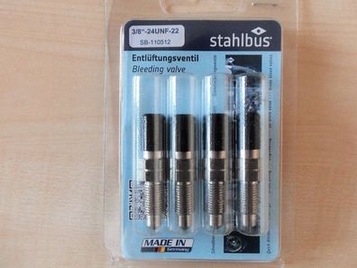 32,95€/ stck Stahlbus 4er Set Entlüfterventil 3/8 Zoll-24UNF / Alu Kappen schwarz