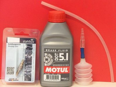 Bremsentlüftungsset 0,5 L Motul DOT5.1 + Stahlbus M8 x 1,25 Ventil + Pumpe