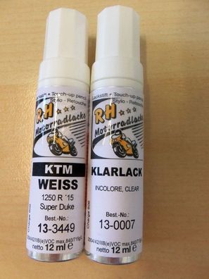 60,21€/100ml RH Lackstift - Set KTM weiss 1290R Super Duke 2015 2 x 12 ml