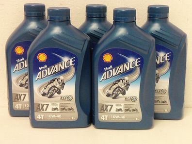 7,16€/ l Shell Advance AX7 4T 10W-40 5 x 1 Ltr teilsynth Premium 4Taktöl