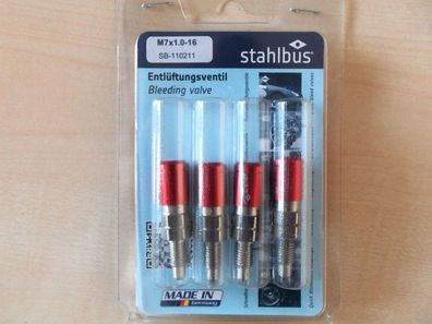 31,20€/ stck Stahlbus 4er Set Entlüfterventil M7 x 1,0 x 16 / Alu Kappen rot