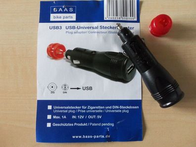 BAAS USB3 Motorrad USB Adapter für Handy / Navi zur Zigarettenanzünder Steckdose
