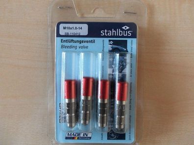 31,20€/ stck Stahlbus 4er Set Entlüfterventil M10 x 1,0 x 14 / Alu Kappen rot