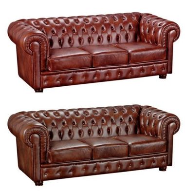 Sofa Couch Ledersofa 3-stizig Leder Wischleder vintage rot braun klassisch