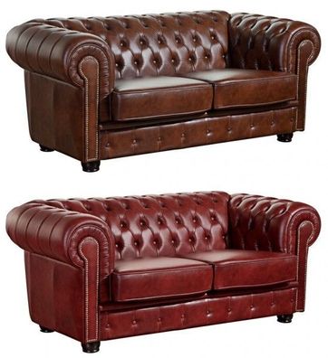 Sofa Couch Ledersofa 2-sitzig Leder Wischleder vintage rot braun Ziernieten