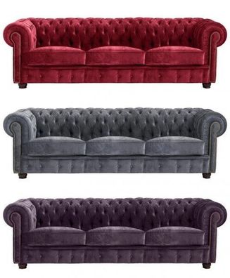 Sofa Couch 3-sitzig Textilsofa Wohnzimmer Samt grau lila rot Samtvelour weich