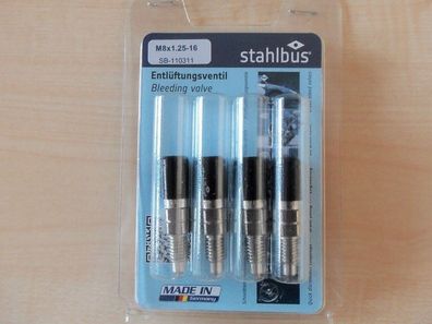 31,20€/ stck Stahlbus 4er Set Entlüfterventil M8 x 1,25 x 16 / Alu Kappen schwarz