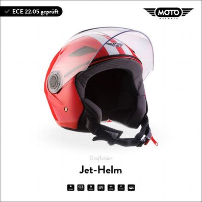 Motorrad-Helm Jet-Helm Roller-Helm Vespa-Helm | MOTO U52 - Racing Red | XS - XL