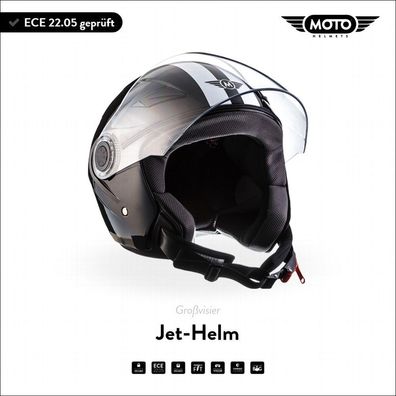 Motorrad-Helm Jet-Helm Roller-Helm Vespahelm | MOTO U52 - Racing Black | XS - XL
