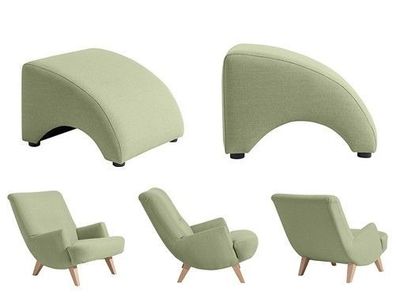 Sessel mit Hocker Relax Retro Leinenoptik Polyester sanft gedeckte Farben