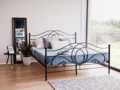 Designer Metall Bett schwarz mit Lattenrost Lattenrahmen Metallbett 140 160 180 x 200