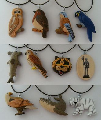 1 Kette Holzanhänger Ketten Modeschmuck Lederband Holzkette Tiere Zoo Vogel