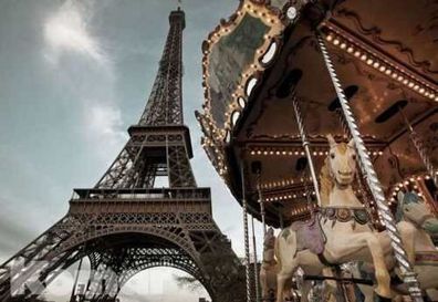 Fototapete Gallery Carrousel DE PARIS 184x127 Eiffelturm Franc antike Holzpferde