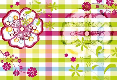 Fototapete MIX & MATCH 2, 184x127 grafische Tapete mit Streifen und Blumen bunt.