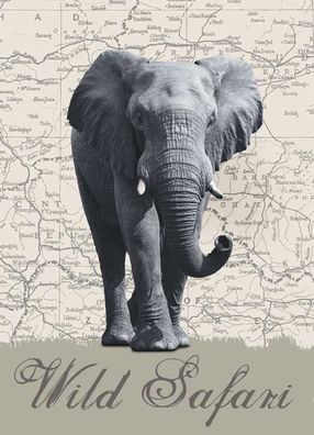 Fototapete WILD SAFARI 183x254 Elefant Afrika Landkarte Kolonialstil Fotokunst