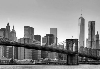 Fototapete, NEW YORK, 366 x 254 cm, Brooklyn-Bridge Skyline, 8-tlg. schwarz-weiß