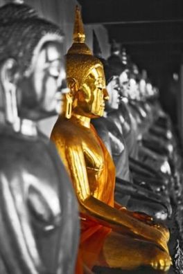 Fototapete GOLDEN BUDDHA 115x175 Thaibuddha Asien Skulpturen Gold Silber Tempel