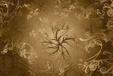 Vliestapete Fototapete GOLD 368x254 cm, braunes Design florale Muster hell-beige