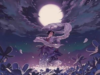 Fototapete PURPLE MOON 186x140 Vliestapete Manga Anime japanische Tänzerin lila