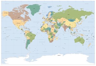 Fototapete Weltkarte 184x127 Karte Landkarte Worldmap Länder Grenzen Grossformat