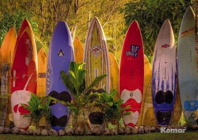 Fototapete MAUI 368x254 bunter Zaun aus Surfbrettern auf Hawaii Surf in Waikiki
