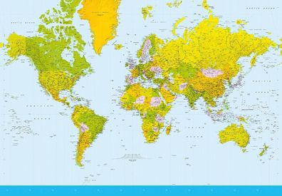 Fototapete MAP OF THE WORLD, 366 x 254cm, Weltkarte, 8-teilig