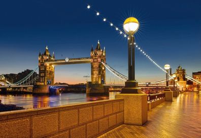 Fototapete Towerbridge 368x254 cm malerische Brücke in London im Abendlicht, UK