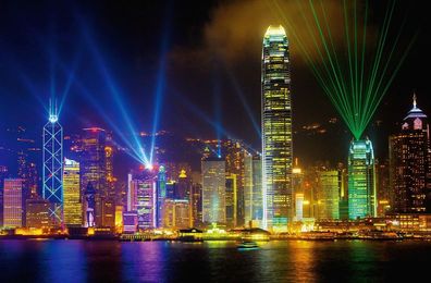 Fototapete Victoria Harbour, 175x115cm Giant Art Poster, Hong Kong Skyline Nacht
