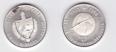 5 Pesos Silber Münze Kuba Cuba 1980 Weltraumflug UdSSR Kuba (119859)