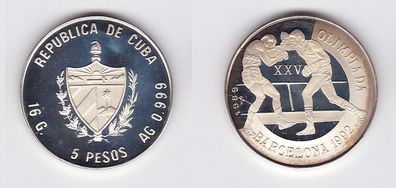 5 Pesos Silber Münze Kuba Cuba 1989 Olympiade Barcelona Boxer (119546)