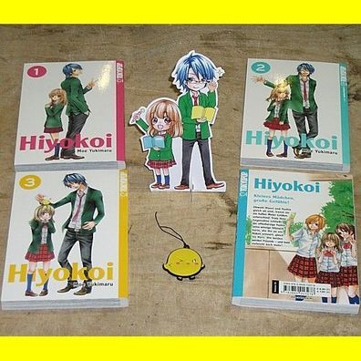Hiyokoi Band 1 + 2 + 3 + 5 mit Papier - Stehfigur und Anhänger