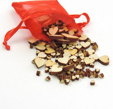 Mini Holzherzen mit Säckchen verschiedene Herzen Streuteile aus Holz 1mm bis 1cm
