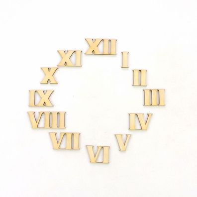 breite Römische Ziffern Zahlen von 1 bis 12 , Holz, in 25mm Höhe, für Uhren
