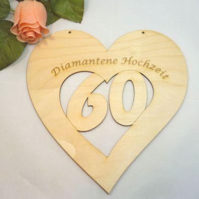 Diamantene Hochzeit, Hochzeitsgeschenk, Herz Holz, 60 Jahre Brautpaar, Geschenk