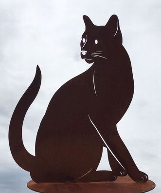 Katze Lotte sitzend schaut zurück 40cm Rost Edelrost Metall Figur Katzen Kater