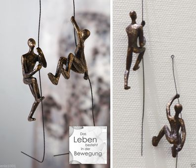 2er Set Scramble Männchen am Seil kletternd bronze finish Skulptur Dekoration