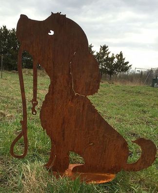 Hund Lucy mit Leine Höhe 50 cm Edelrost Rost Metall Rostfigur Gartendekoration