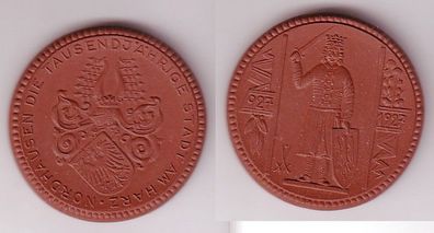 alte Medaille aus braunem Meissner Porzellan 1000 Jahre Nordhausen 1927