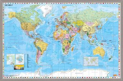Weltkarte deutsch Pinnwand 60 x 90 cm World Map Pinwand Pinnboard Korkboard