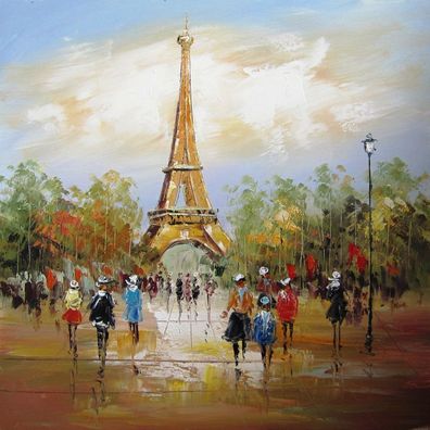Gemälde Bild Ölgemälde gerahmt Eifelturm Paris handgemalt 83,6x83,6cm