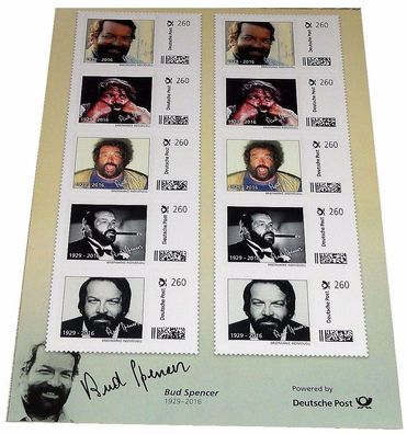 Bud Spencer Briefmarken 10 x 2,60 Euro Briefmarkenbogen Limited Edition nur 10.000 St