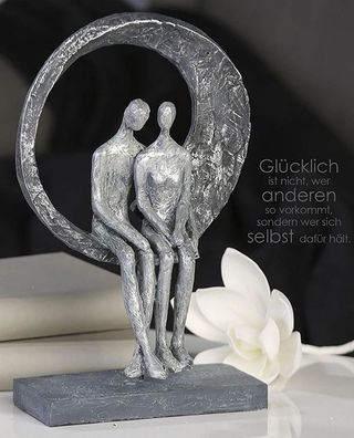 Skulptur LOVE PLACE 30cm Paar im Kreis silber antik Liebe Hochzeit Dekoration