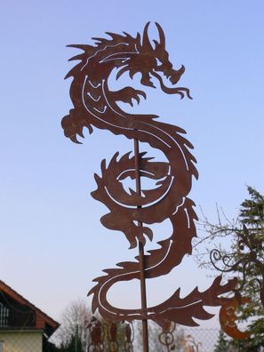 Chinesischer DRACHE Schlange 115cm Edelrost Rost Gartenstecker
