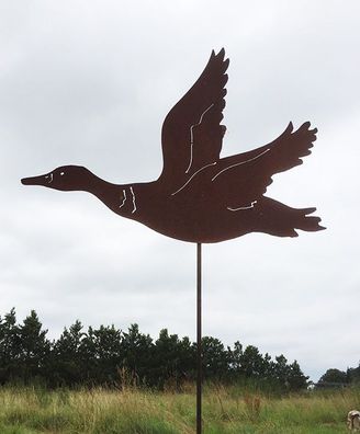 Fliegende ENTE 62x44cm Gans Huhn Enten Gartenstecker Edelrost Rost fliegend