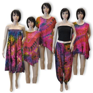 Damen Batik Top Rock Bandeaukleid Haremshose Oversize legere weite bequeme Mode
