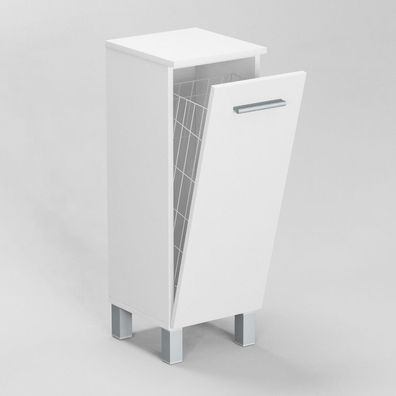 Badezimmerschrank Unterschrank mit Wäschekorb SN1 40 cm Weiß Hochglanz