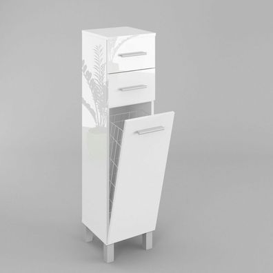 Badezimmerschrank Schrank mit Wäschekorb SN5 40 cm in Weiß Hochglanz oder Mat