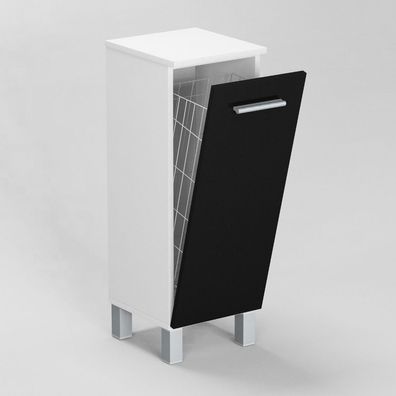 Badezimmerschrank Unterschrank mit Wäschekorb SN1 30 cm Weiß Hochglanz