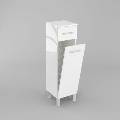 Badezimmerschrank Schrank mit Wäschekorb SN7 40 cm in Weiß Hochglanz