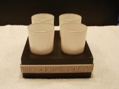 Teelichthalter für 4 Teelichter aus Holz und Glas, 15 cm